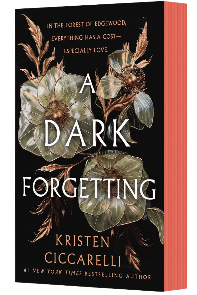 Book cover of 'A Dark Forgetting' by Kristen Ciccarelli with floral design and dark background on embervale.ca