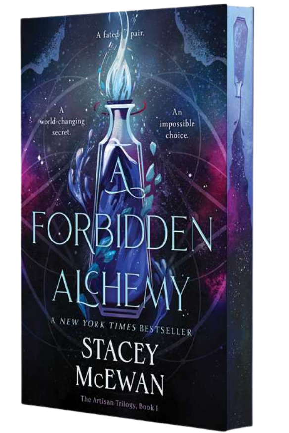 Book cover of 'A Forbidden Alchemy' by Stacey McEwan with a mystical design on embervale.ca