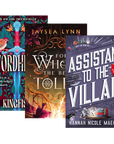 Three fantasy book covers arranged overlapping on Emberale's background: T. Kingfisher's Swordheart, Jaysea Lynn's For Whom the Belle Tolls, and Hannah Nicole Maehrer's Assistant to the Villain.