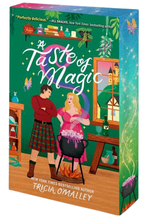 Book cover of 'A Taste of Magic' by Tricia O'Malley with colorful design and characters on embervale.ca