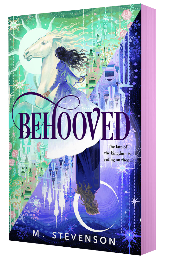 Book cover of 'Behooved' with a fantasy design featuring a castle and unicorn.