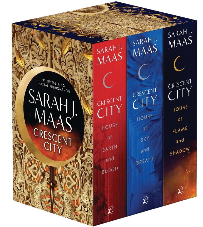 Box set of 'Crescent City' books by Sarah J. Maas on a white background on embervale.ca