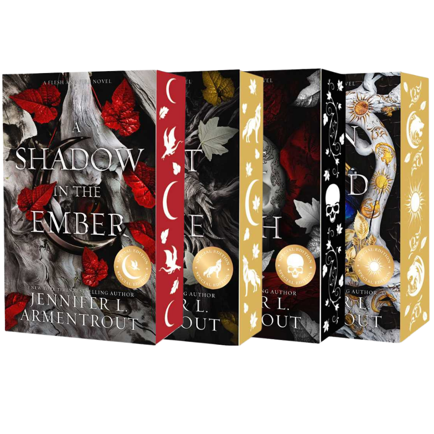 Four books in Jennifer L. Armentrout's Flesh & Fire series featuring designed edges and gloss covers on embervale.ca