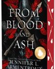 Book cover of 'From Blood and Ash' by Jennifer L. Armentrout with a dark theme and red leaves on embervale.ca