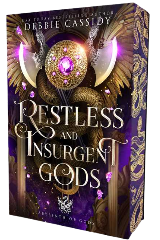 Book cover of 'Restless and Insurgent Gods' with ornate design and purple accents on embervale.ca
