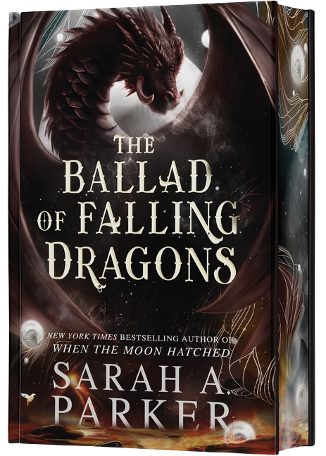 Book cover of 'The Ballad of Falling Dragons' by Sarah A. Parker with a dragon illustration on embervale.ca