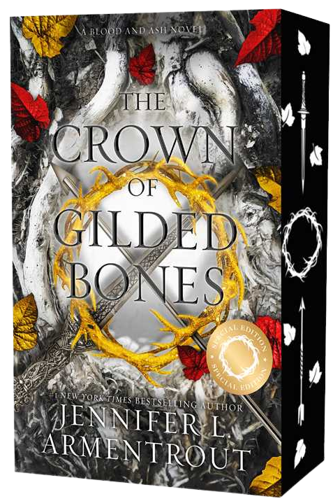 Book cover of 'The Crown of Gilded Bones' by Jennifer L. Armentrout with decorative elements.