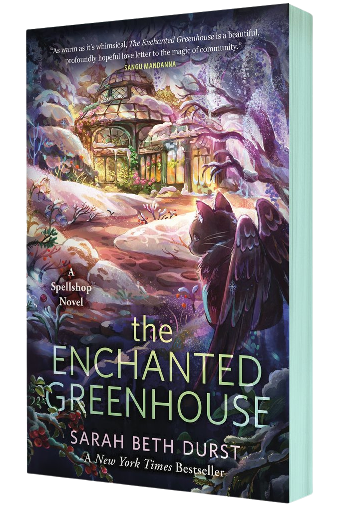 Book cover of 'The Enchanted Greenhouse' by Sarah Beth Durst with a fantasy illustration on the cover on embervale.ca