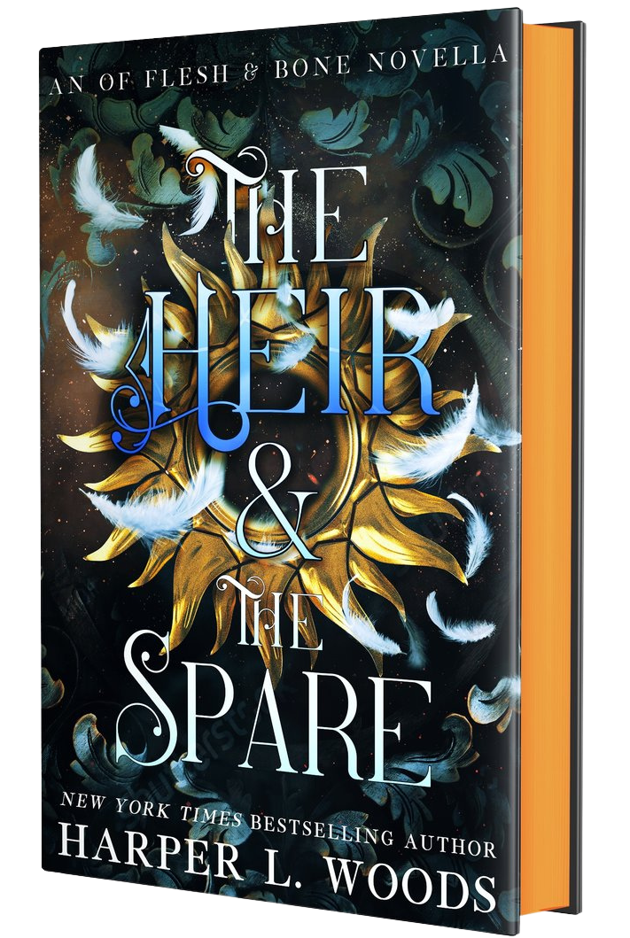 Book cover of 'The Heir & The Spare' by Harper L. Woods with a dark background and gold text on embervale.ca