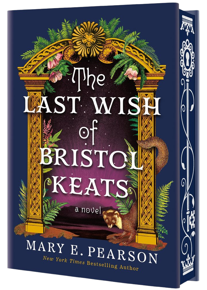 Book cover of 'The Last Wish of Bristol Keats' by Mary E. Pearson with decorative elements and title text on embervale.ca
