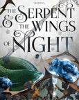The Serpent & the Wings of Night cover image with a green serpent, thorns, a blue rose, and a scepter against a light grey background, on embervale.ca